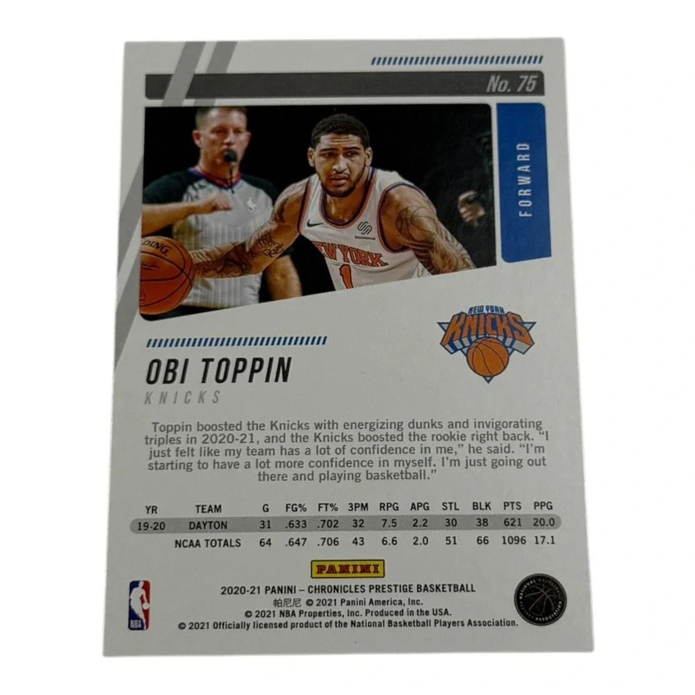 Obi Toppin 2020-21 Panini Chronicles Prestige Rookie Card #75 New York Knicks RC